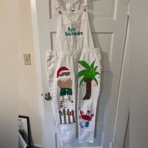 Hand Painted Ladies Christmas Beachy Overalls Size Large